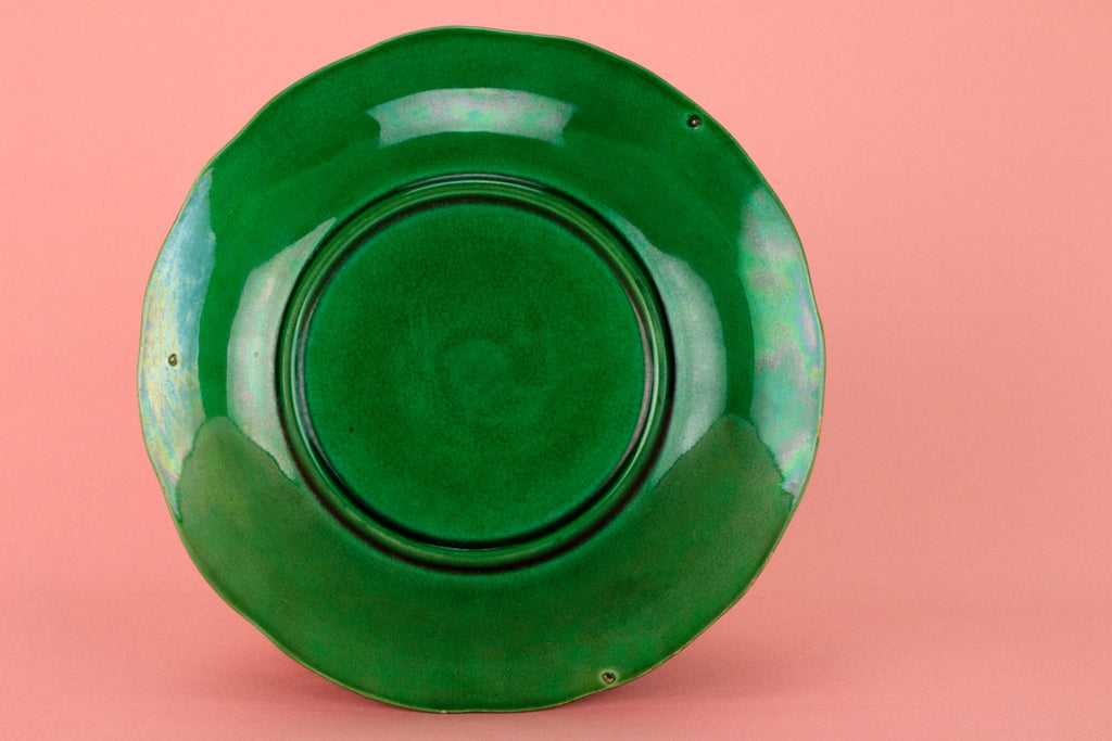 Green Majolica Serving Dish, English Victorian 19th Century