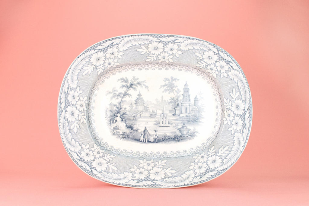 Blue and White Large Serving Platter, English 1870s