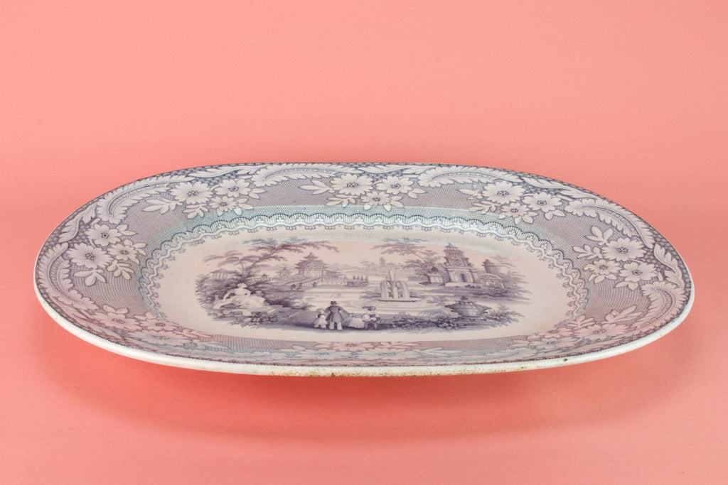Blue and White Large Serving Platter, English 1870s