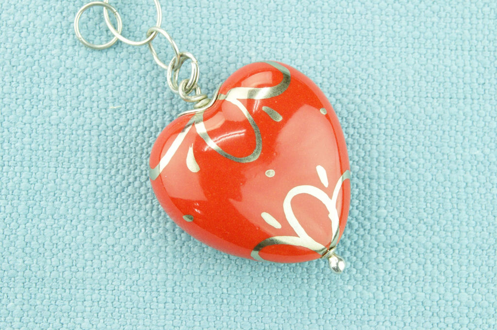 Red Heart Enamel Necklace in Sterling Silver
