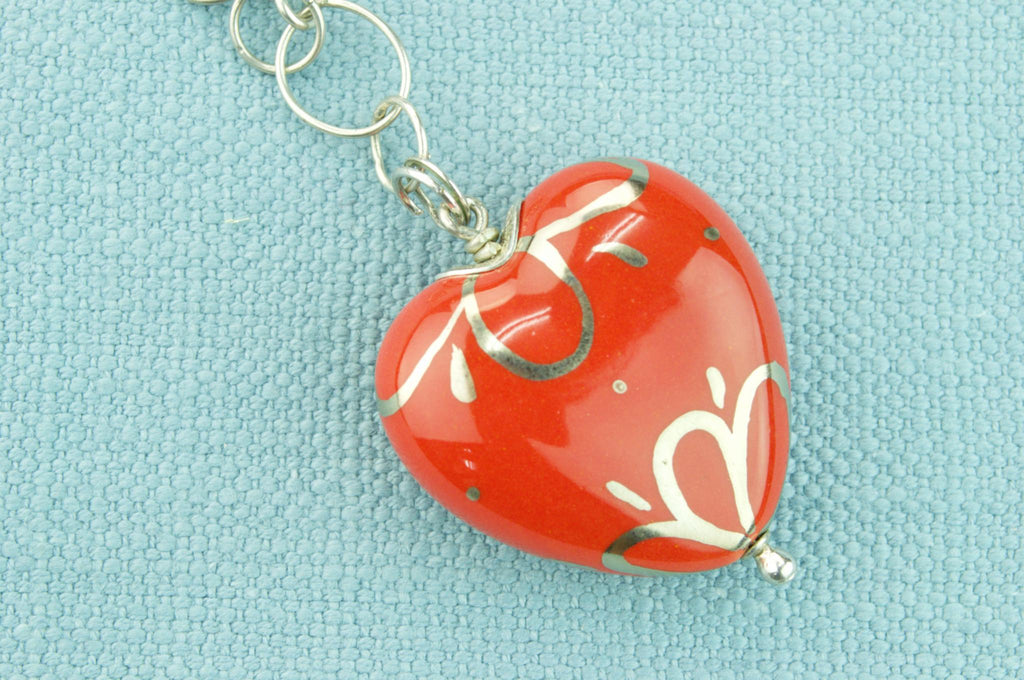 Red Heart Enamel Necklace in Sterling Silver