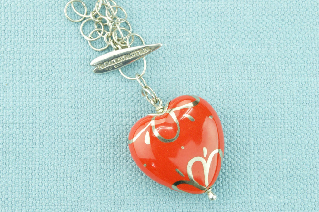 Red Heart Enamel Necklace in Sterling Silver