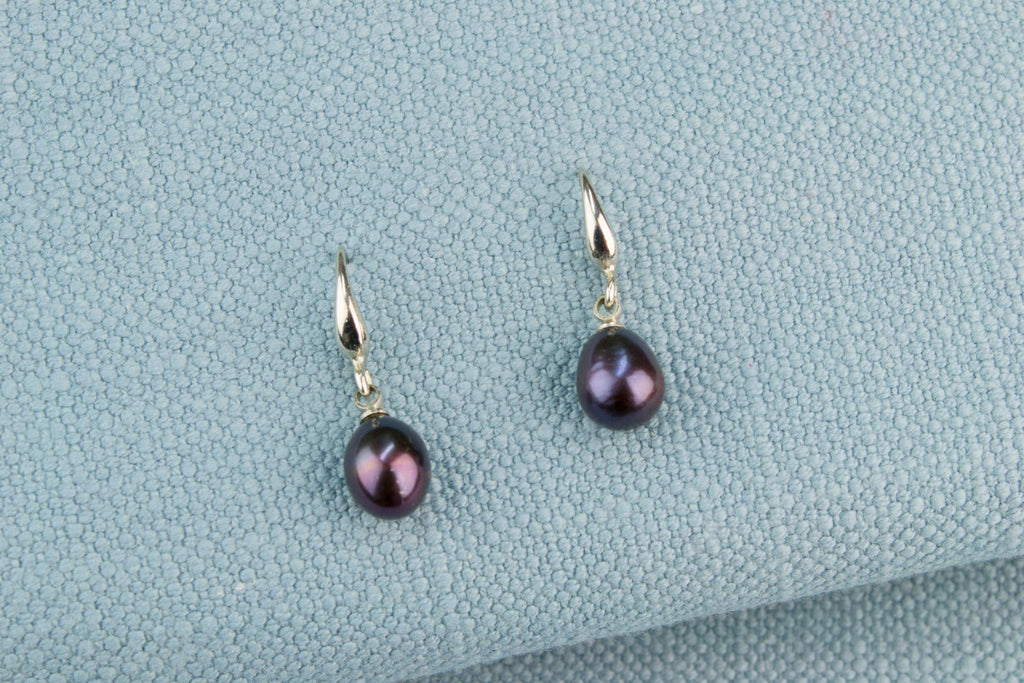 Black Fresh Water Pearl and Steel Earrings