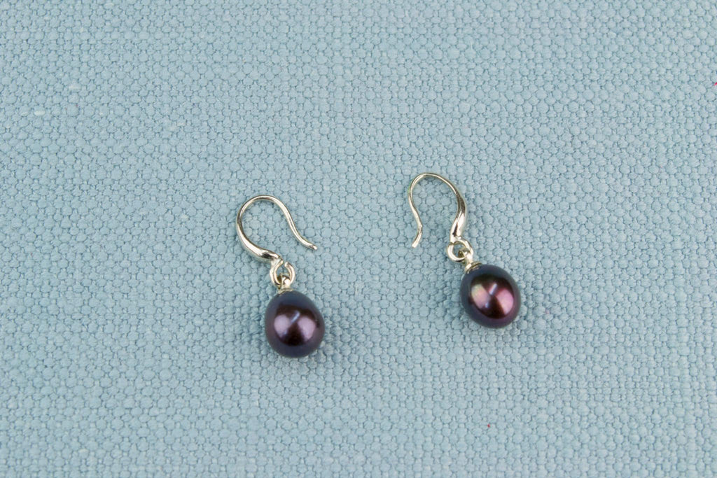 Black Fresh Water Pearl and Steel Earrings