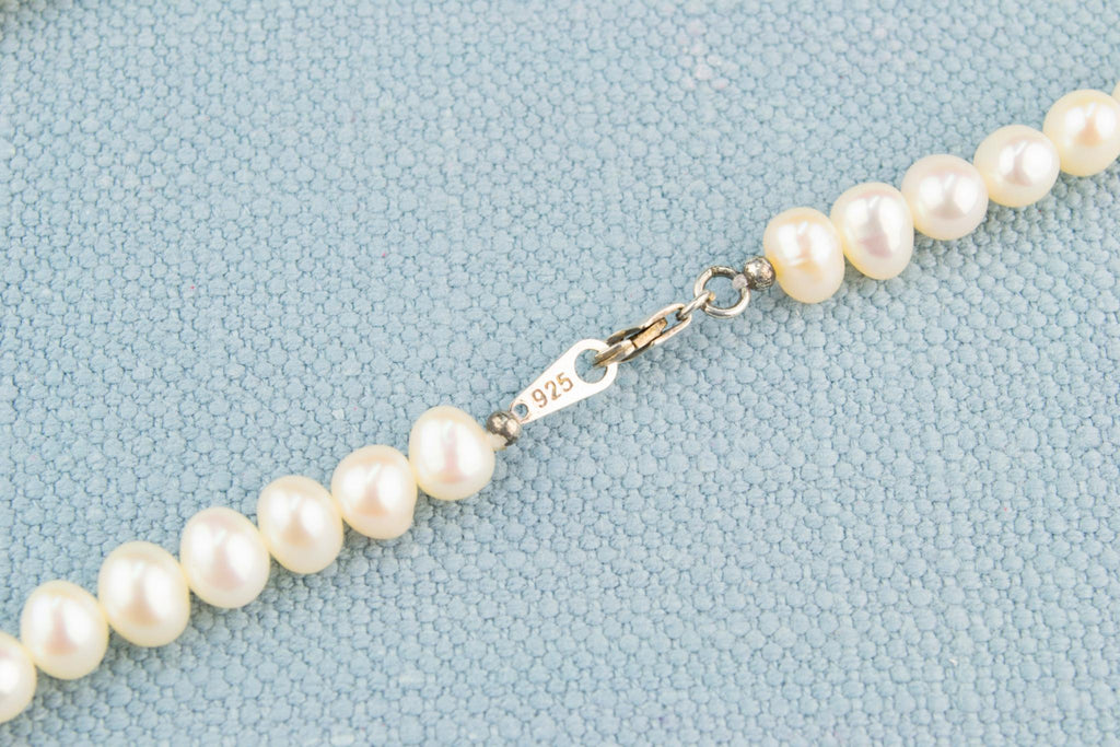 White Fresh Water Pearl Necklace Silver Clasp