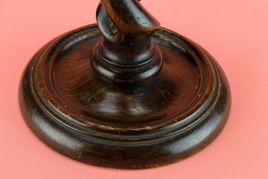 2 Barley Twist Oak Candelabras, English 1880s