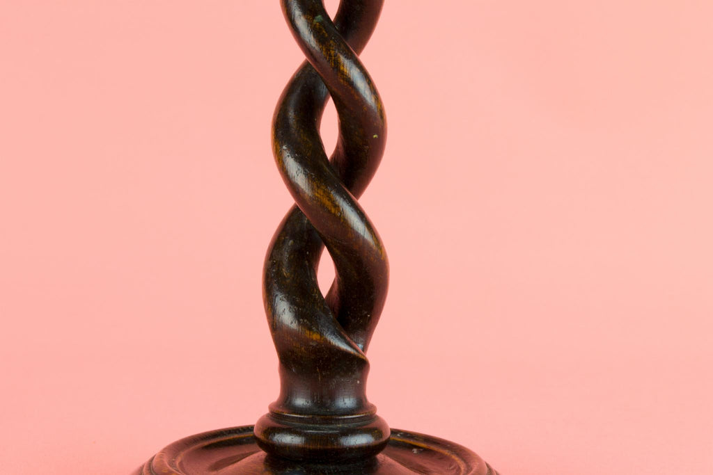 2 Barley Twist Oak Candelabras, English 1880s