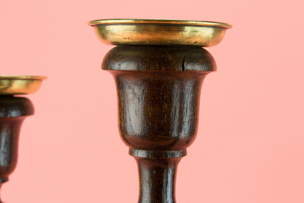 2 Barley Twist Oak Candelabras, English 1880s