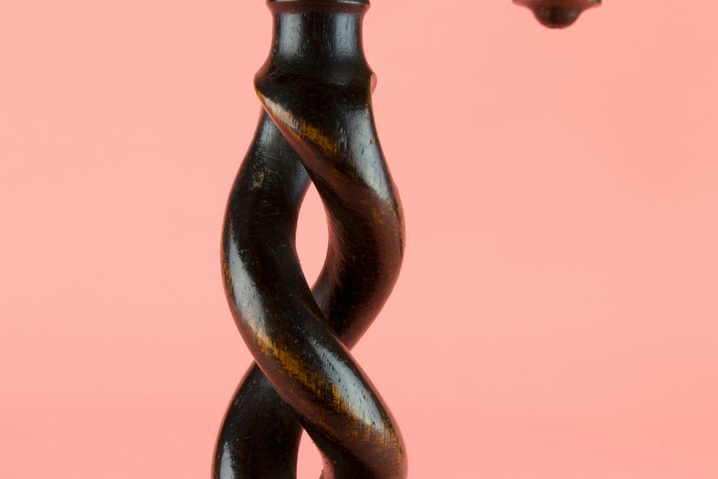 2 Barley Twist Oak Candelabras, English 1880s