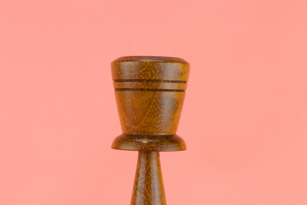 Polished Oak Candlesticks, English 1950s