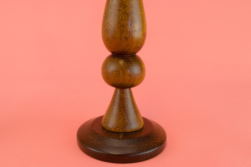 Polished Oak Candlesticks, English 1950s