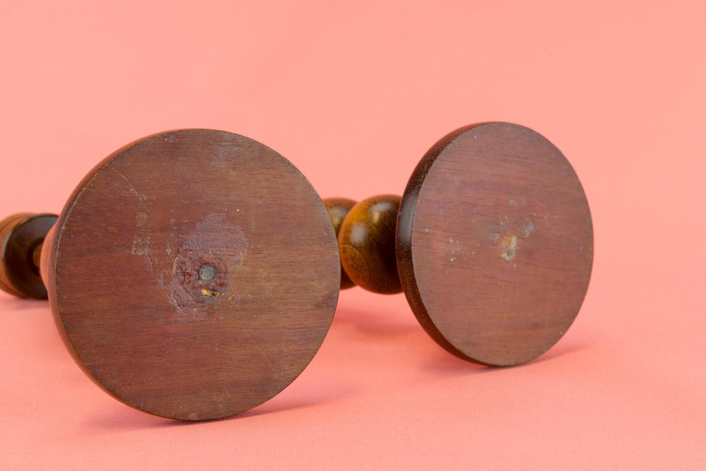 Polished Oak Candlesticks, English 1950s