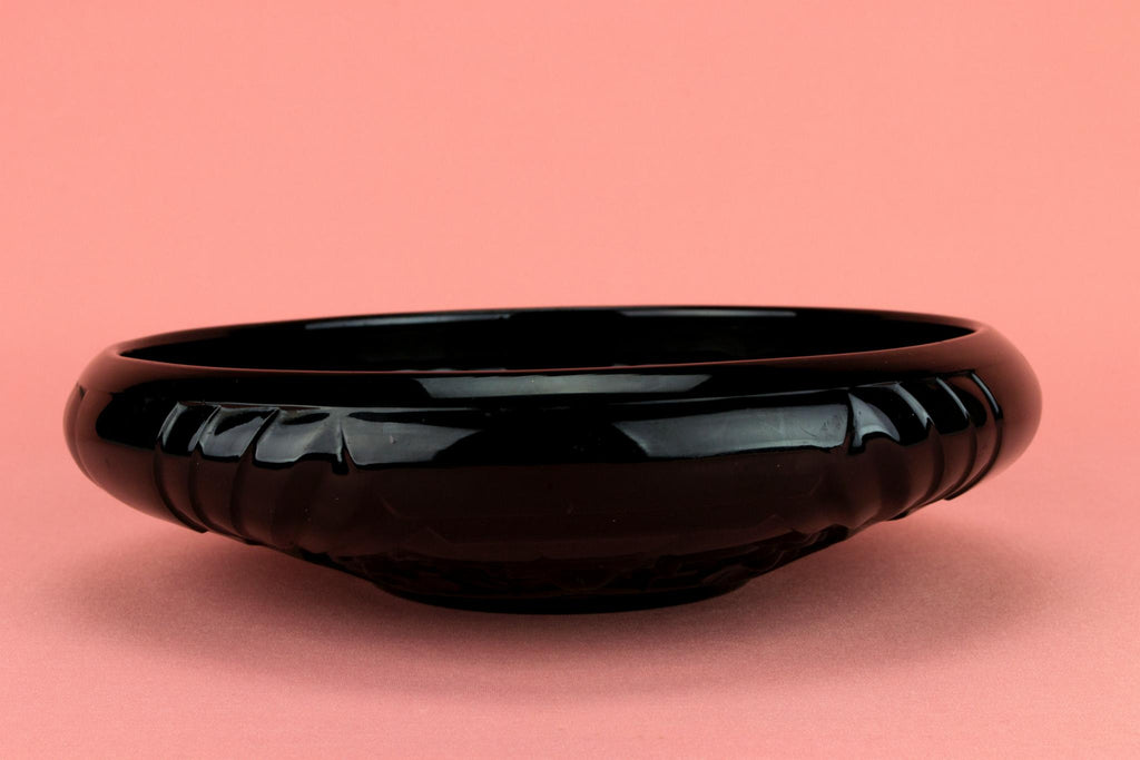 Art Deco Bowl in Black Glass, English 1930s