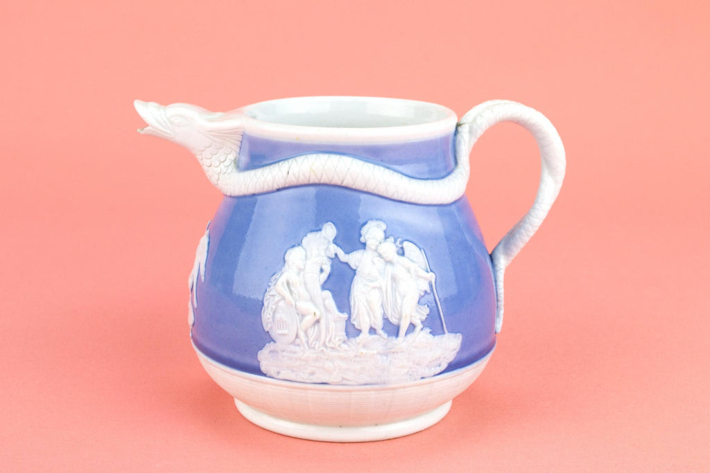 Blue and White Glass Milk Jug, English 19th Century