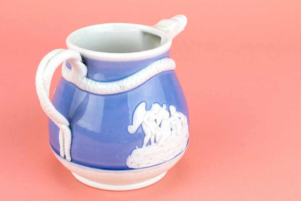 Blue and White Glass Milk Jug, English 19th Century