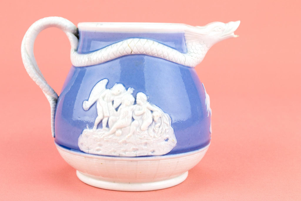 Blue and White Glass Milk Jug, English 19th Century