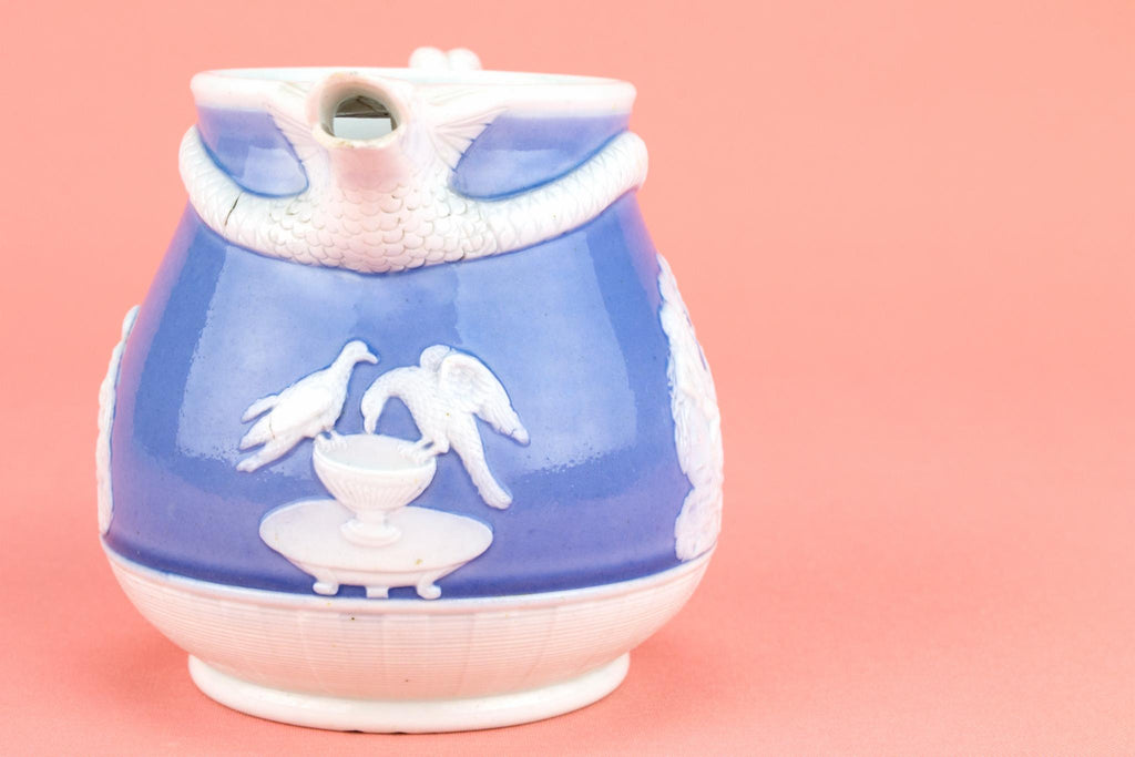 Blue and White Glass Milk Jug, English 19th Century
