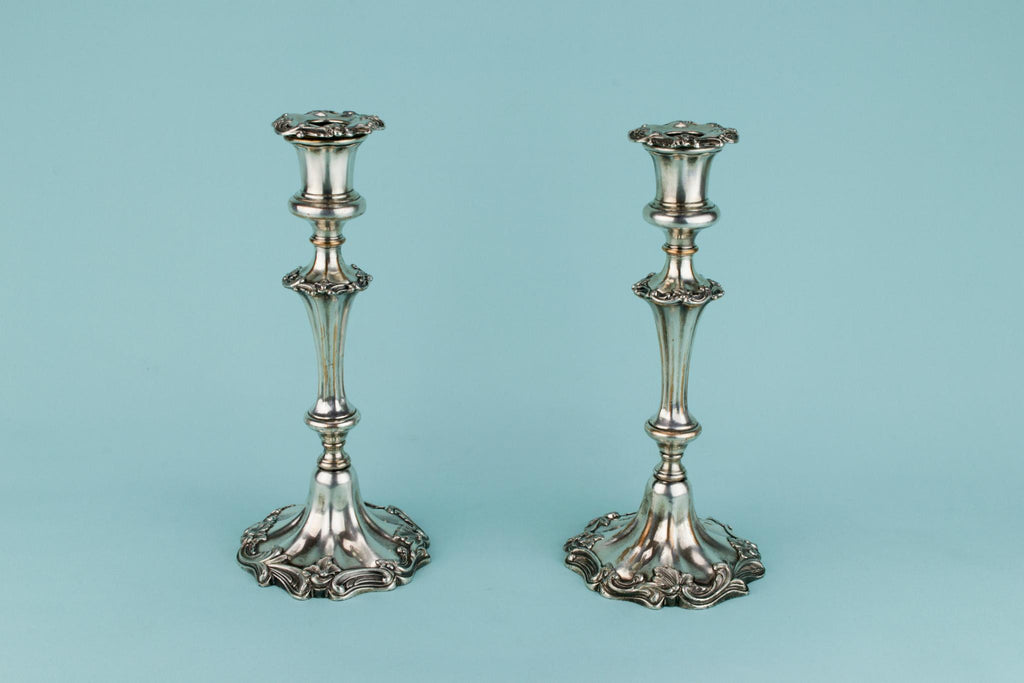 Silver Plated Candlesticks, English 19th Century