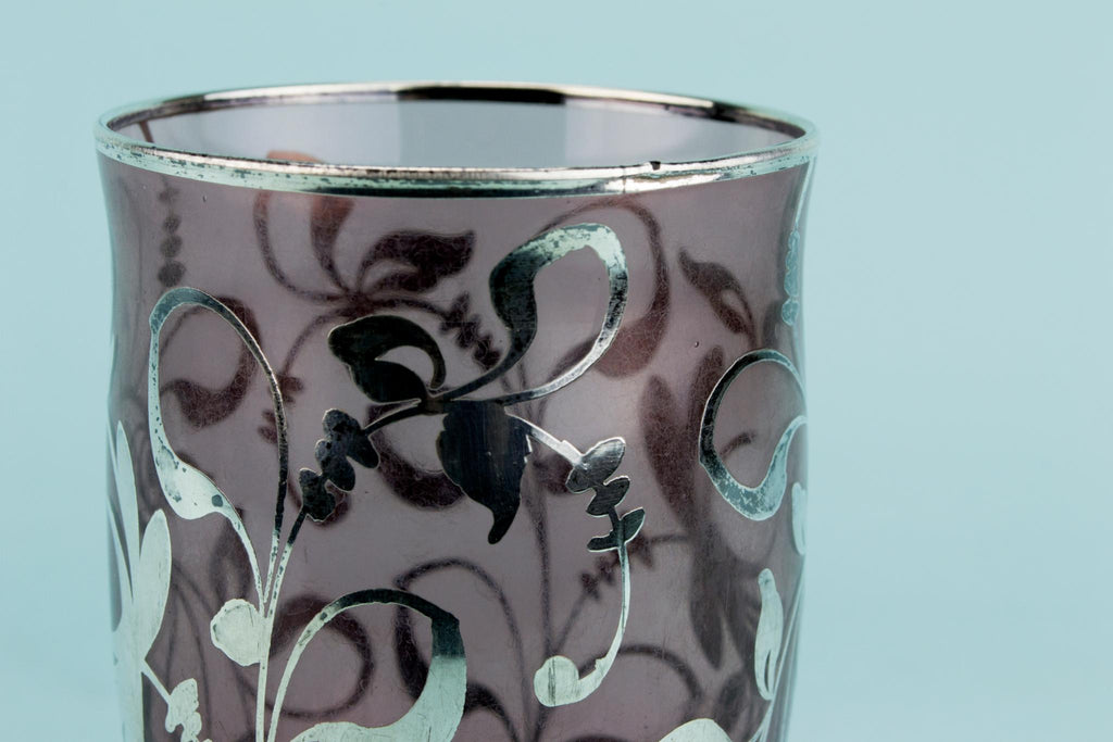 4 Cocktail Glasses with Silver Overlay, American Early 1900s