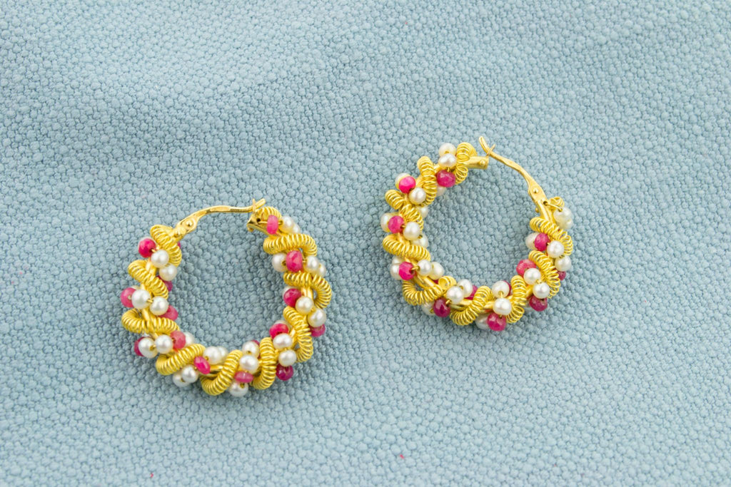 Ruby and Pearl Earrings in 18ct Gold