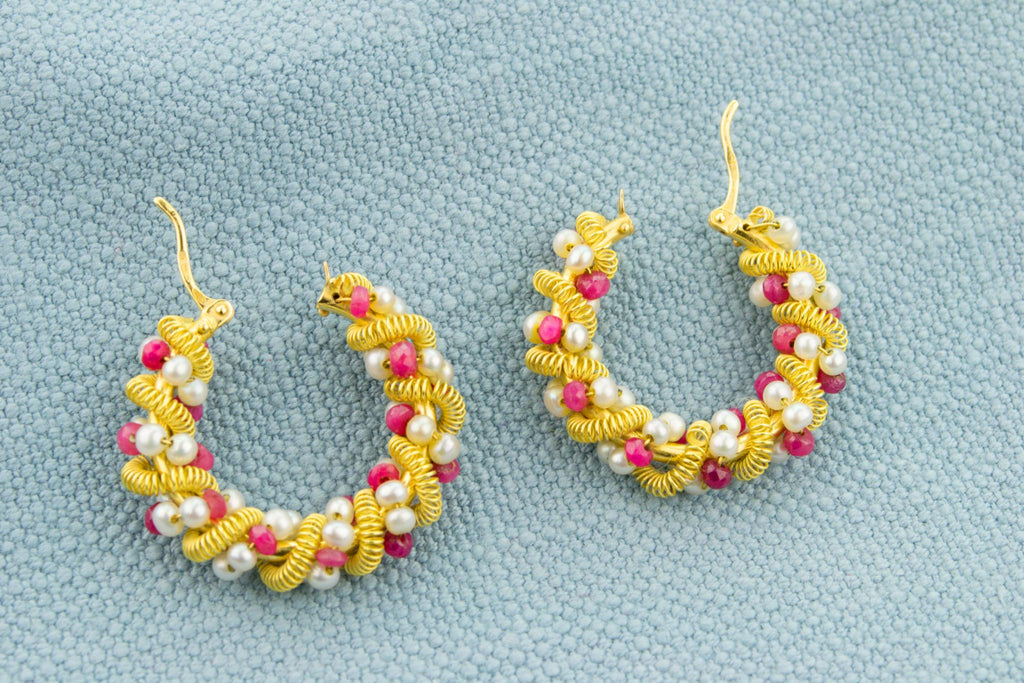 Ruby and Pearl Earrings in 18ct Gold