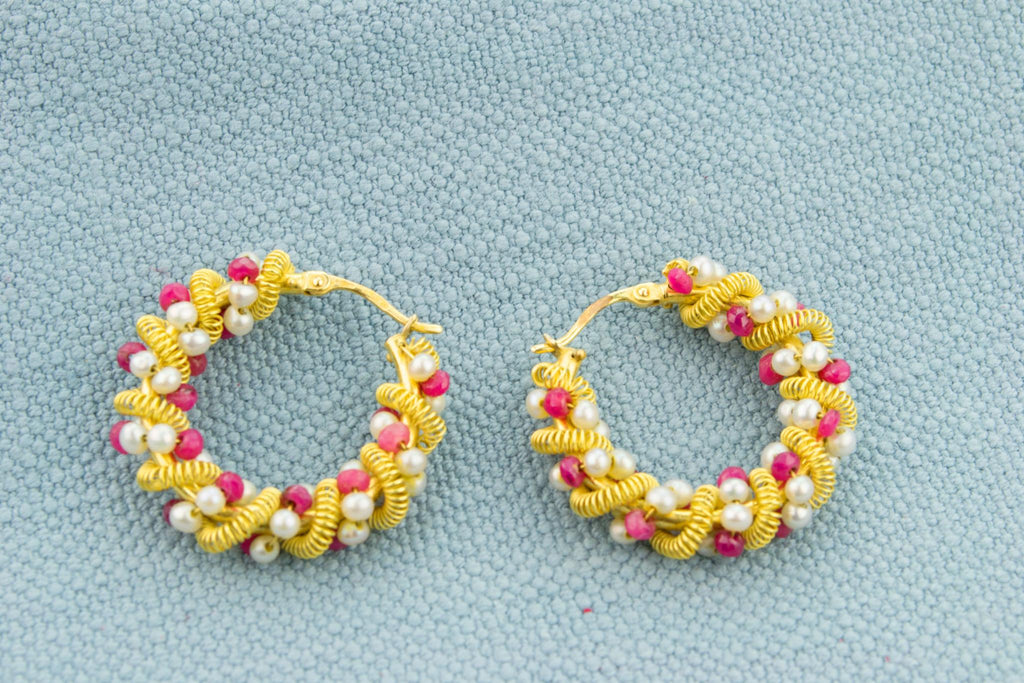Ruby and Pearl Earrings in 18ct Gold