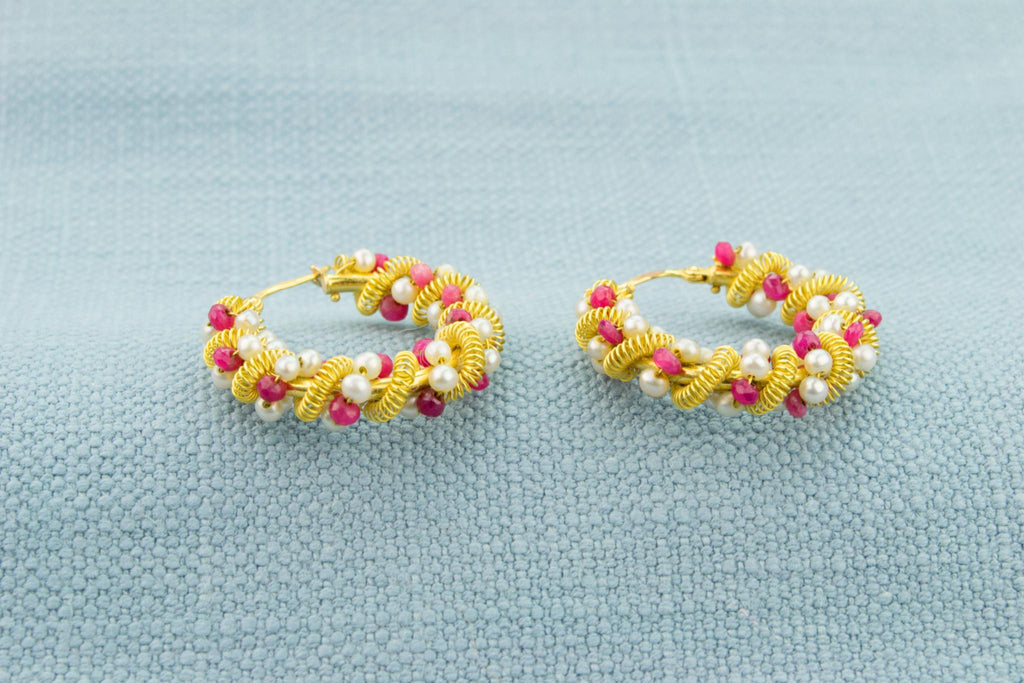 Ruby and Pearl Earrings in 18ct Gold