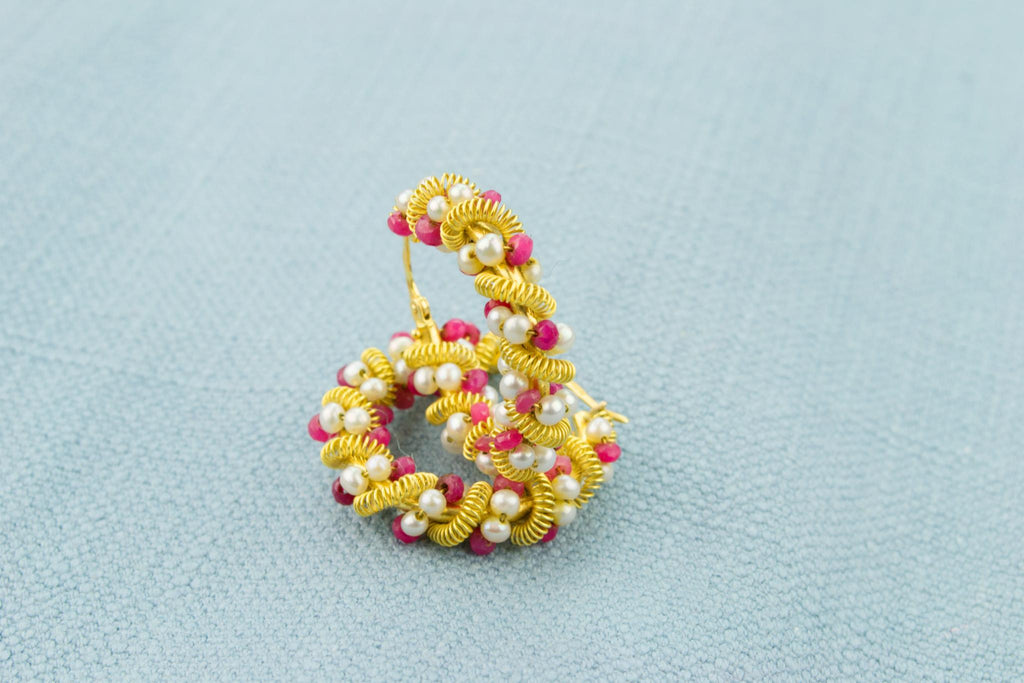 Ruby and Pearl Earrings in 18ct Gold
