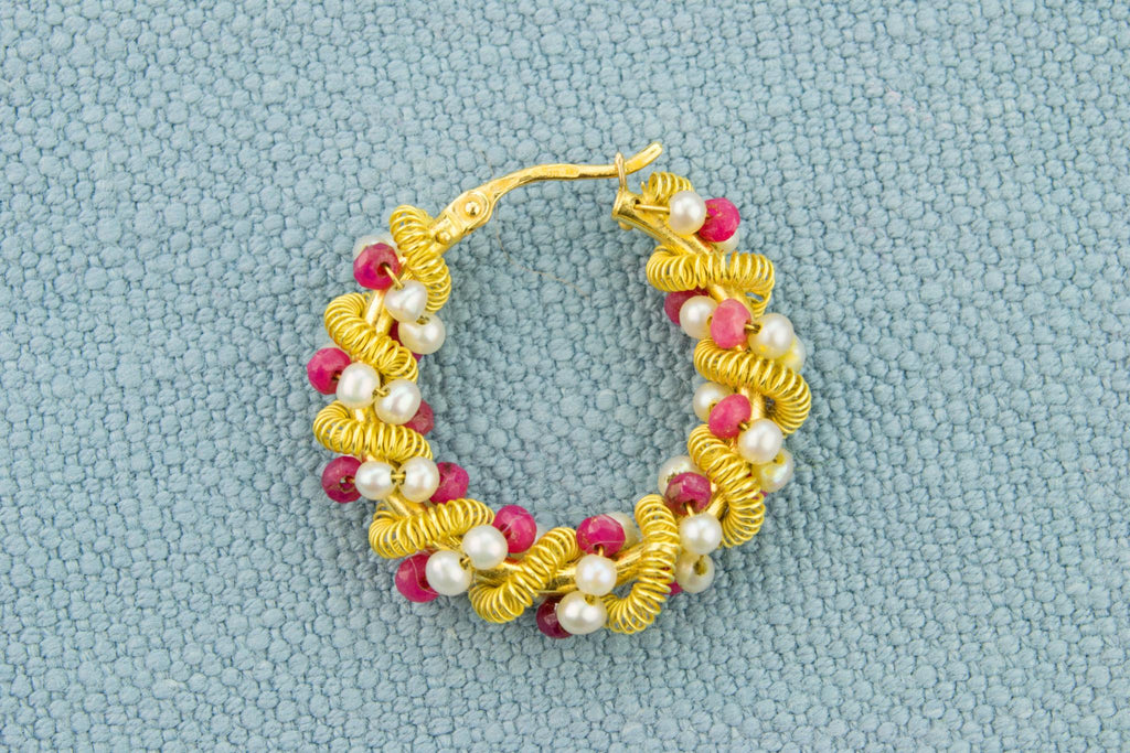 Ruby and Pearl Earrings in 18ct Gold
