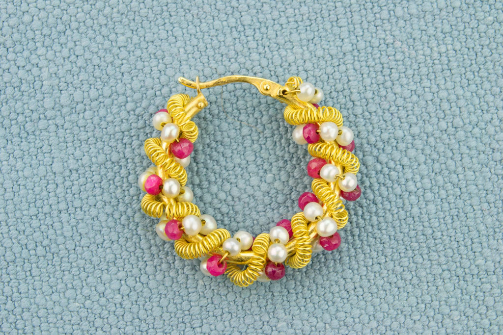 Ruby and Pearl Earrings in 18ct Gold