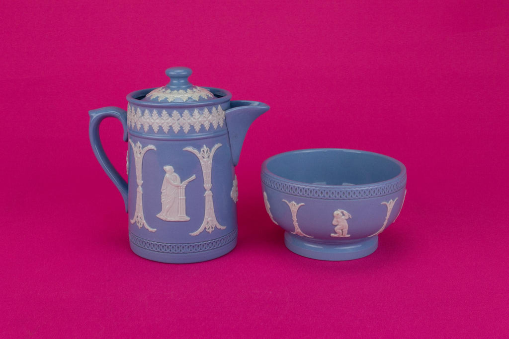 Milk and Sugar Set in Blue and White, English Circa 1900