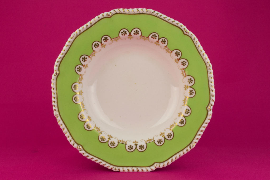 6 Green Dinner Bowls by Bloor Derby, English 1830s