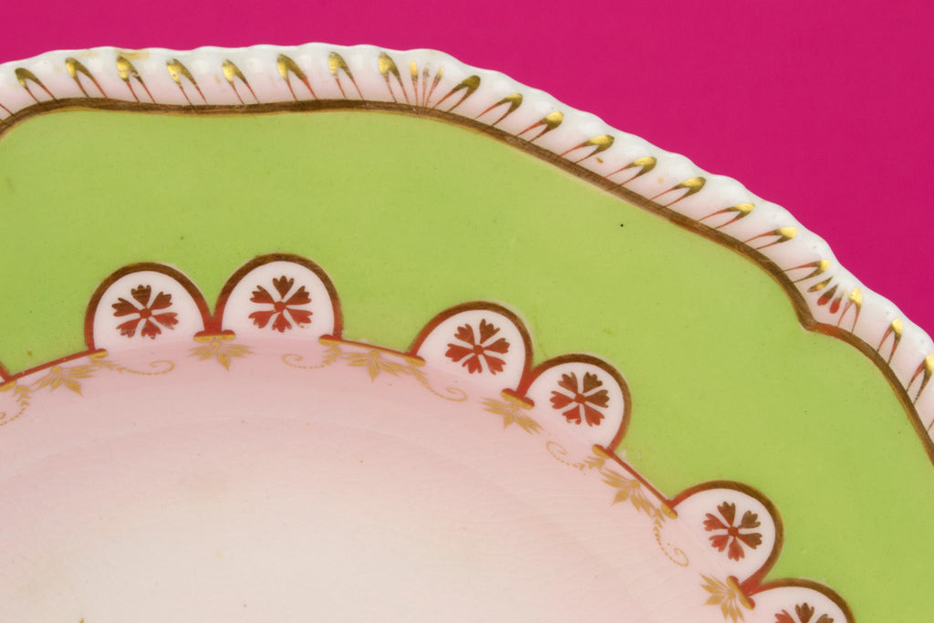 6 Green Dinner Bowls by Bloor Derby, English 1830s