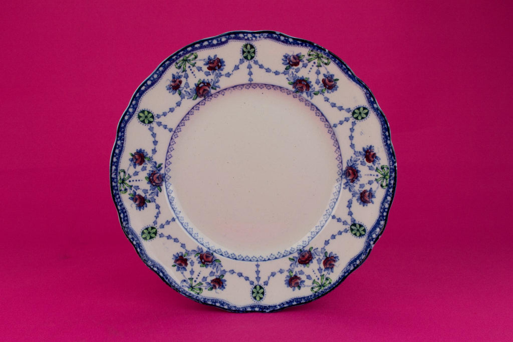 6 Flow Blue Dinner Plates, English 1910s