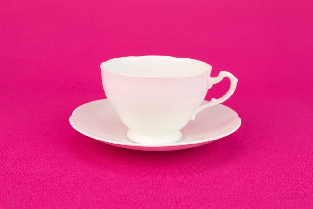 White Bone China Teacup and Saucer, English 1930s