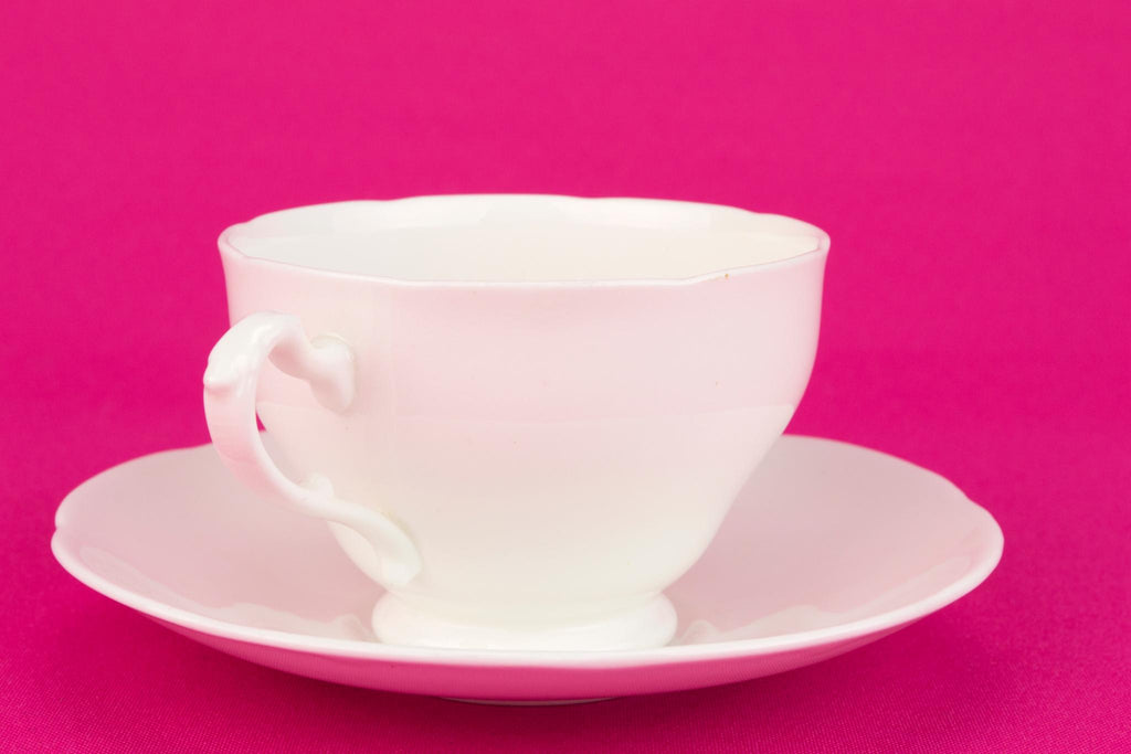 White Bone China Teacup and Saucer, English 1930s