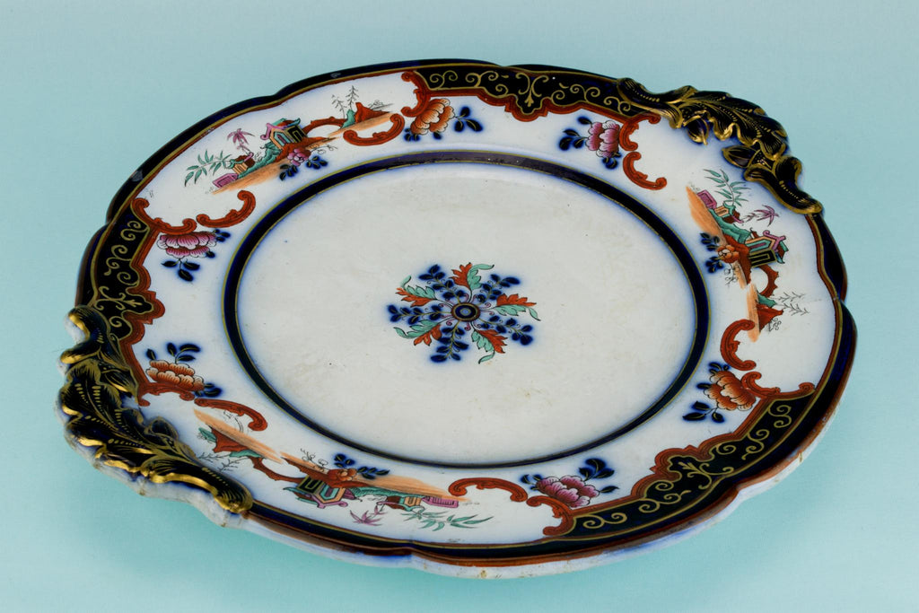 Large Serving Dish in Flow Blue, English 19th Century