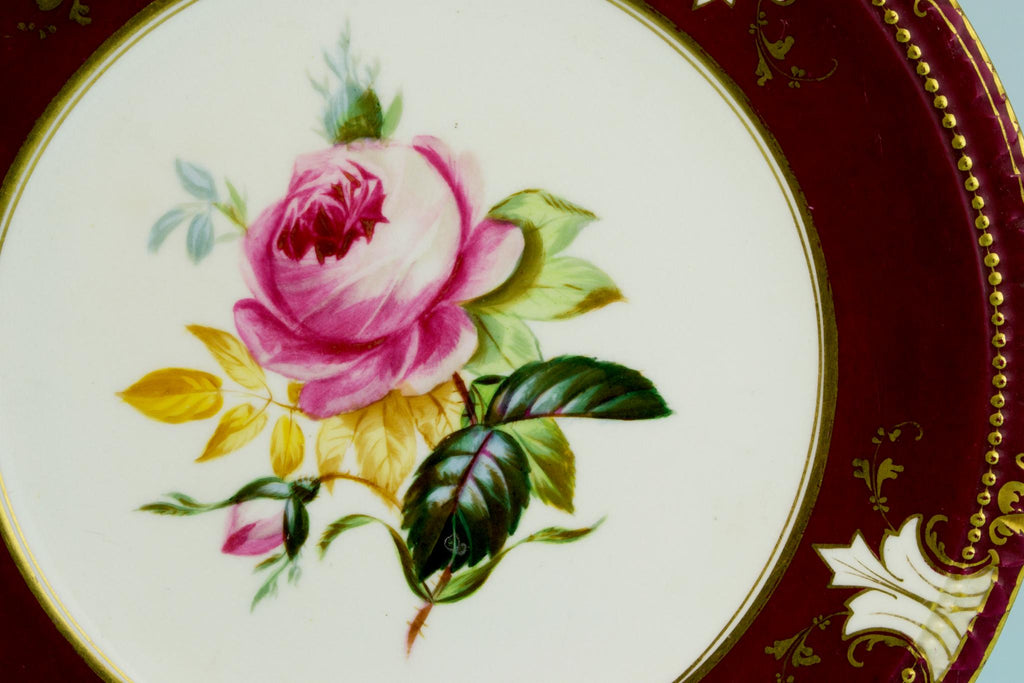 5 Dessert Plates Painted Flowers, English 19th Century