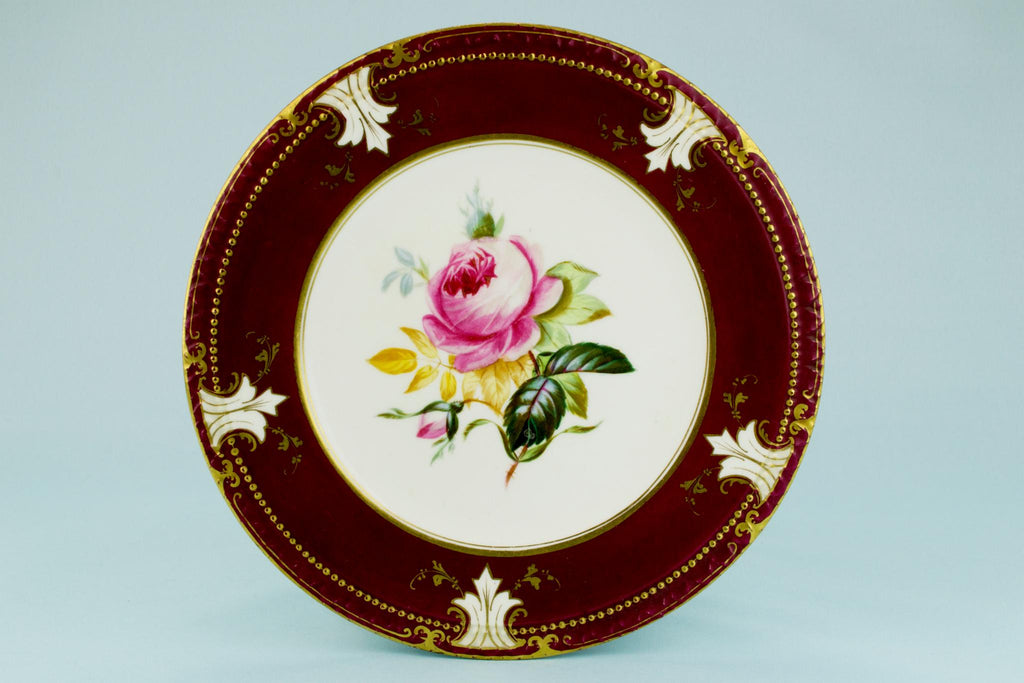 5 Dessert Plates Painted Flowers, English 19th Century