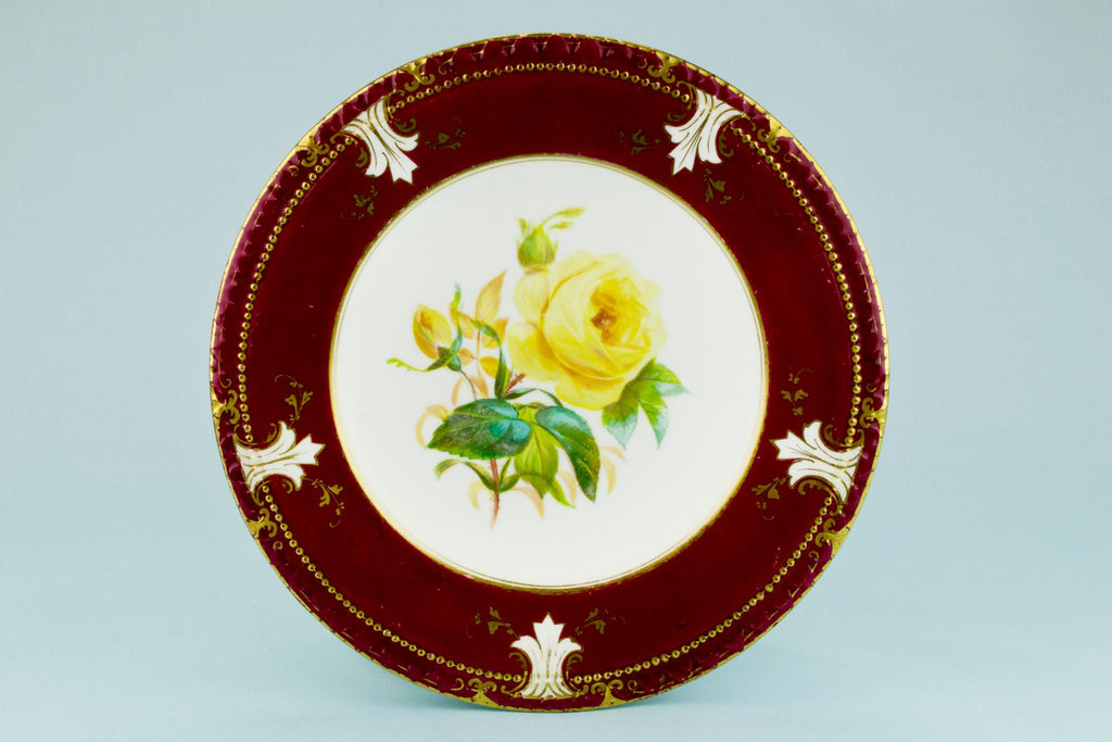 5 Dessert Plates Painted Flowers, English 19th Century