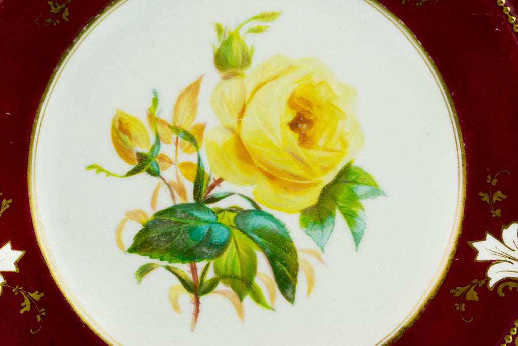 5 Dessert Plates Painted Flowers, English 19th Century