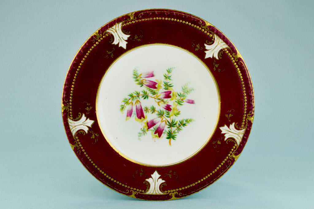 5 Dessert Plates Painted Flowers, English 19th Century