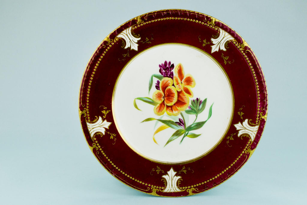 5 Dessert Plates Painted Flowers, English 19th Century