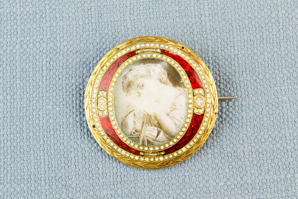 Georgian Brooch Enameled and Painted, English 18th Century