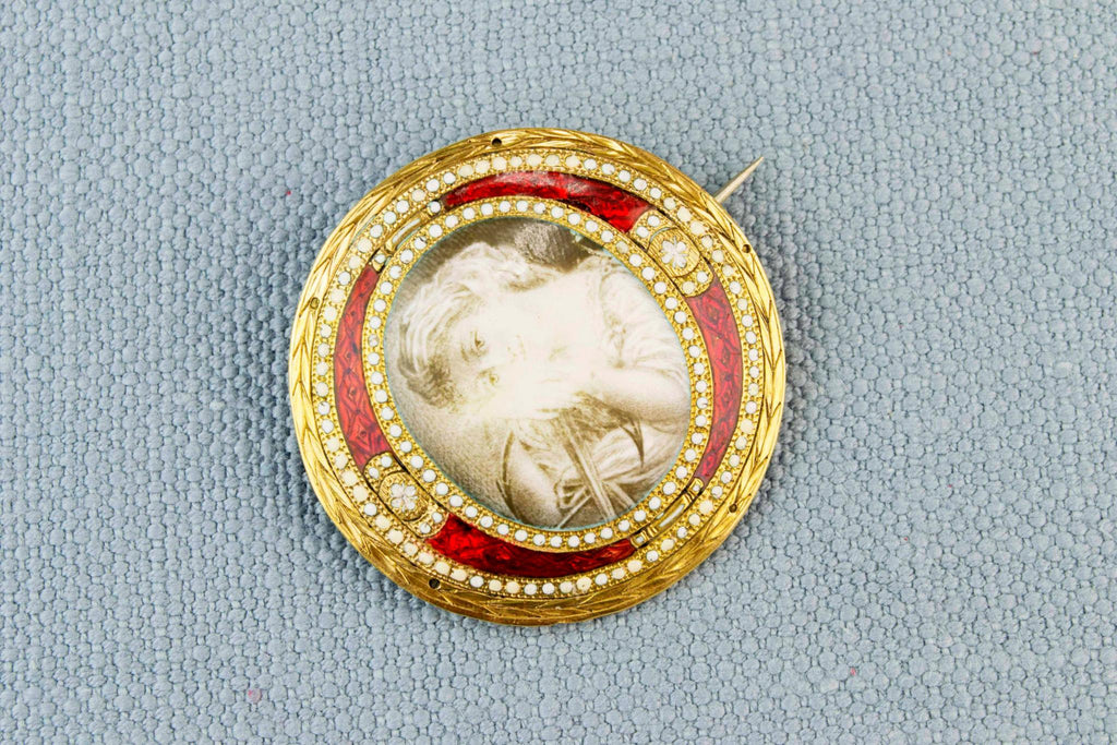 Georgian Brooch Enameled and Painted, English 18th Century