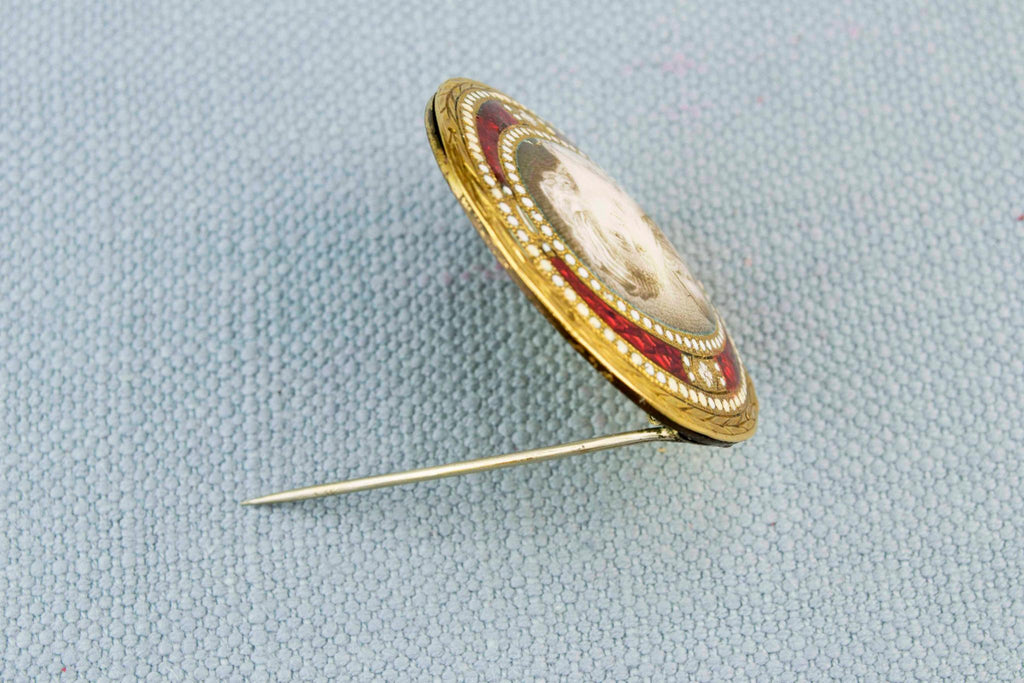 Georgian Brooch Enameled and Painted, English 18th Century