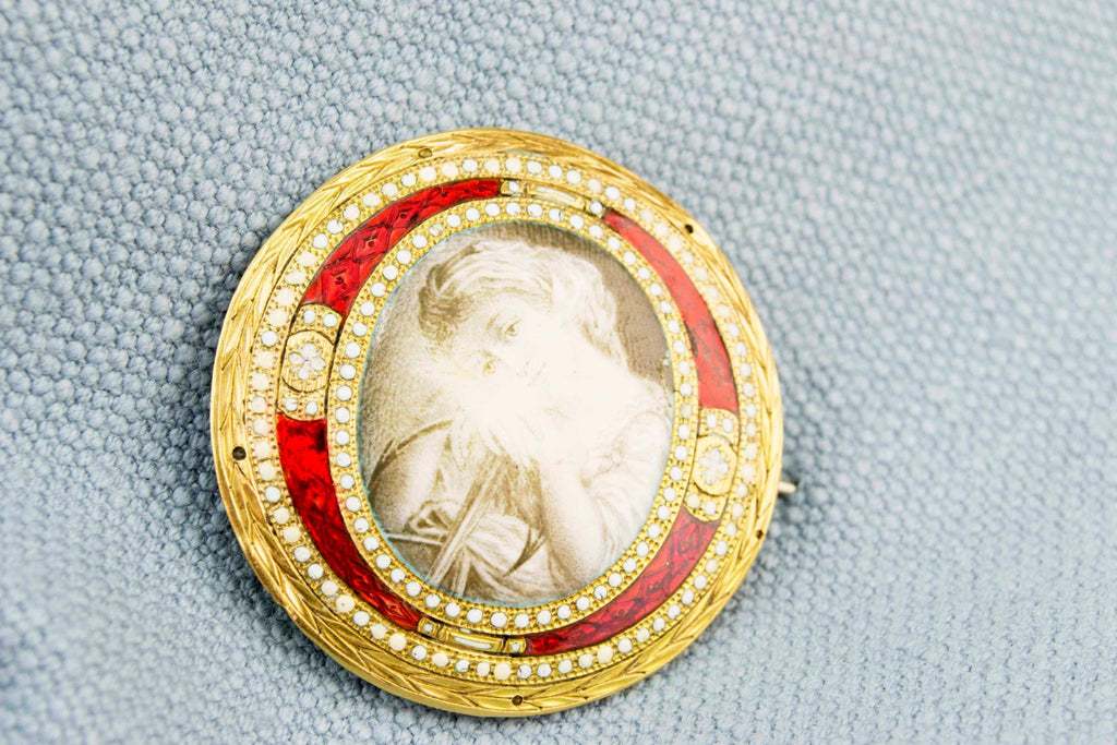 Georgian Brooch Enameled and Painted, English 18th Century