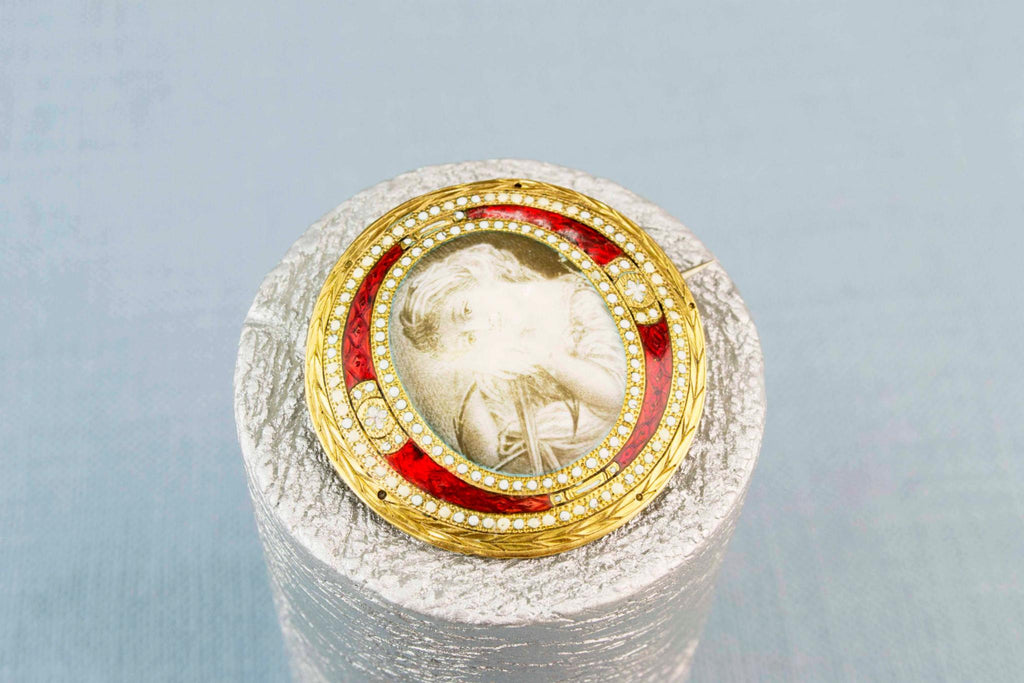 Georgian Brooch Enameled and Painted, English 18th Century