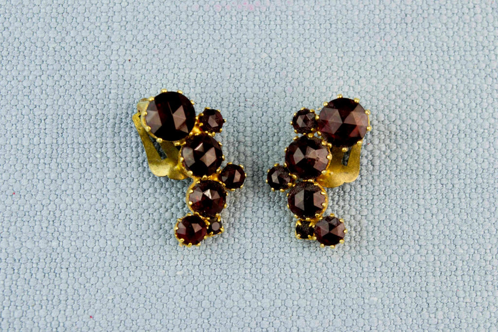 Garnet Clip Earrings, English 1950s