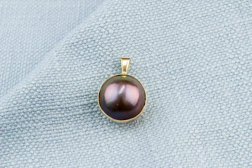 Gold and Black Pearl Pendant 1980s